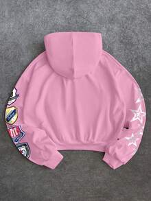 Manfinity EMRG Men's Casual Letter & Star Print Drawstring Hoodie Sweatshirt, Autumn - Pink - View 3