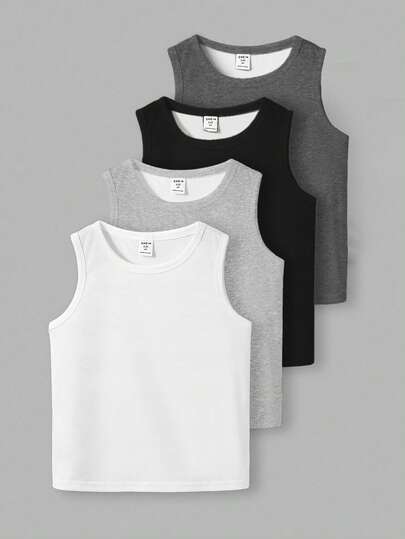 4pcs/Set Young Boys' Casual Comfortable Vest, Suitable For Spring/Summer
