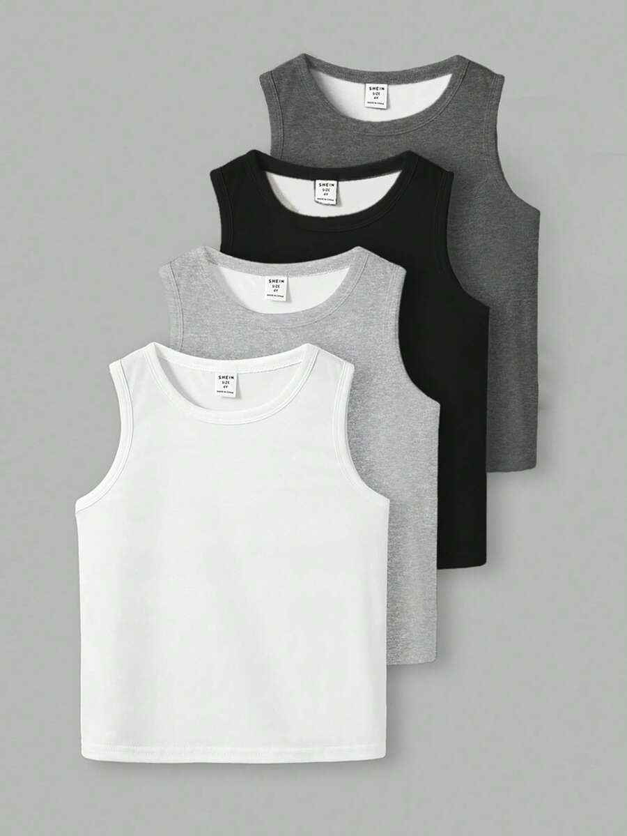 4pcs/Set Young Boys' Casual Comfortable Tank Top, Suitable For Spring/Summer - Multicolor - View 1
