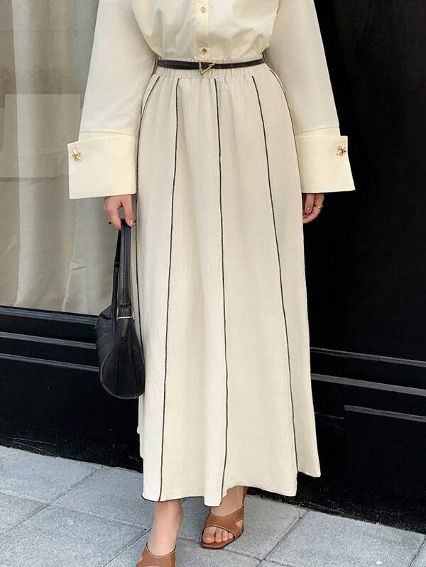 Veilorie New High Waist Slimming Contrast Color Striped A-Line Comfortable Casual Daily Versatile Beach Holiday Skirt