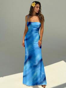 Aloruh 女士优雅海洋蓝扎染印花露背连衣裙，夏季海滩度假装扮，春假，波西米亚热带岛屿风情，婚礼周年纪念伴娘派对约会，性感婚礼宾客，新娘送礼会 - 白色 - 查看 4