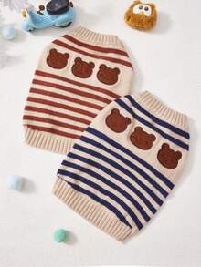 PETSIN 猫狗宠物冬季条纹毛衣，保暖可爱针织毛衣，超萌小熊图案 - 彩色 - 查看 12