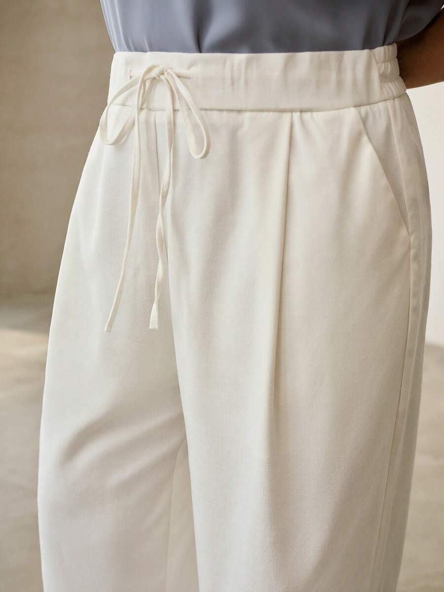 MOTF PREMIUM WOMEN'S PLUS LINEN PANTS - CASUAL & FASHIONABLE,  LINEN FABRIC, SKIN-FRIENDLY & COMFORTABLE - White - View 2