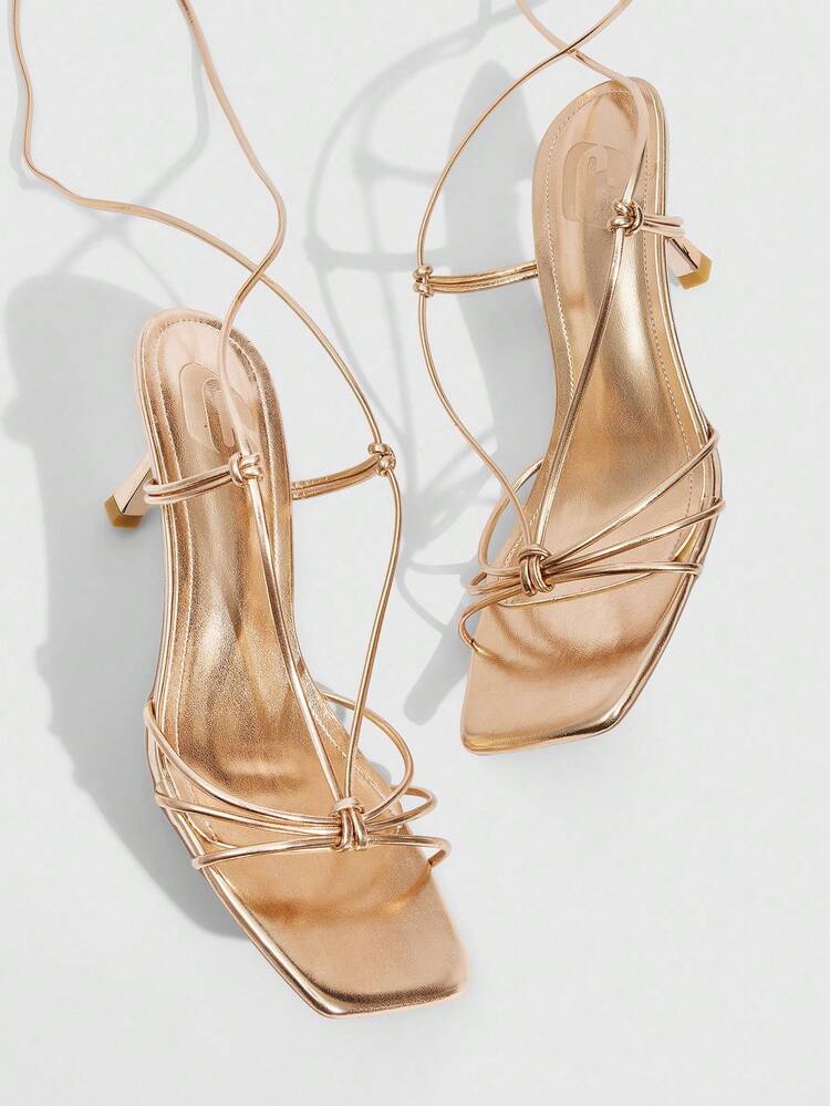 CUCCOO SZL Women Shoes Summer Women's Square Toe Thin High Heel Strap Elegant Elegant Fashion Sexy Champagne Women's Sandals Strap Sandals Women's Shoes Suitable For Parties Parties Banquets Dating Nightclubs And Other Occasions Spring Shoes Prom Heels