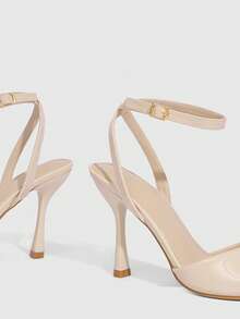 CUCCOO SZL 女士尖头细高跟杏色露趾踝带凉鞋，简约通勤时尚性感派对高跟鞋 - 杏色 - 查看 6