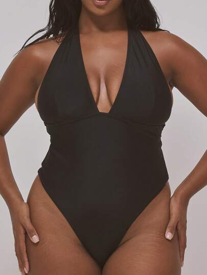 MUSERA Plus Size Plunge Neckline Cheeky Swimsuit Bathing Suit Bathing Suits  Swim Vacation Holiday Summer Travel Beachwear Basics Resort Core