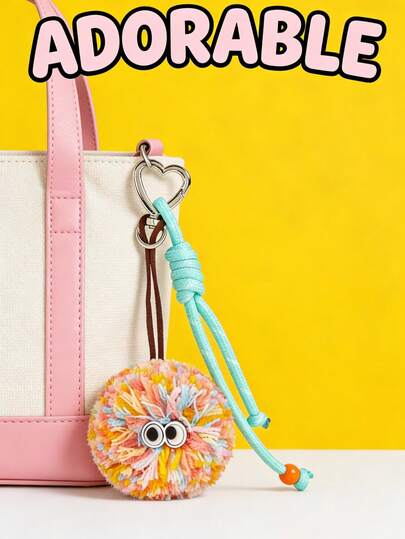 POKOJA LAND Colorful Pom Pom Keychain, Cute Weaving Rope Bag Charm & Phone Accessory