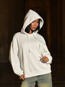 Mima John Casual Minimalist Printed Pattern Hooded Long Sleeve Loose Women Thick Sweatshirt, Autumn/Winter,Long Sleeve Tops Hoodie - White - View 5