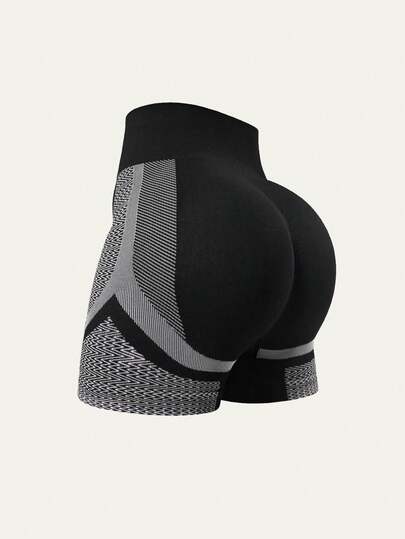 Seamluxe SHEIN Sport 1pc Women's Seamless Knit High Elasticity Yoga Fitness Shorts, Sports Shorts, Cycling Shorts, Running Shorts, Black Tight Lifting Pants For Women