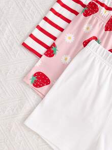 SHEIN 6件套女婴休闲可爱舒适冰淇淋图案及标语印花短袖上衣和短裤套装，适合春夏季节，是外出和日常穿着的理想之选。 - 彩色 - 查看 8