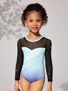 Young Girls Long Sleeved Gymnastics Suit With Hot Stamping Pattern,Shining Blue Summer Sport Jumpsuit For Dance,Yoga,Fitness And Outdoor Sports - Multicolor - View 6
