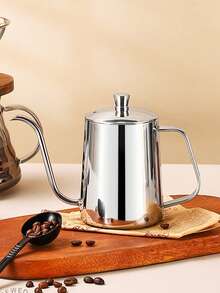 1pc 350ml/600ml 304 Stainless Steel Coffee Pot With Lid, Drip Coffee Maker, Coffee Making Tool, Learning Supplies (Black/Silver)