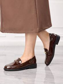 Sleekvia Women Shoes Fashion Thick-Soled Brown Metal Buckle Classic Women's Flat-Soled Loafers Flat-Soled Shoes Daily Commuting Outdoor Shopping To Work Neutral Style College Style Flat-Soled Women's Shoes Valentine's Day - Coffee Brown - View 6