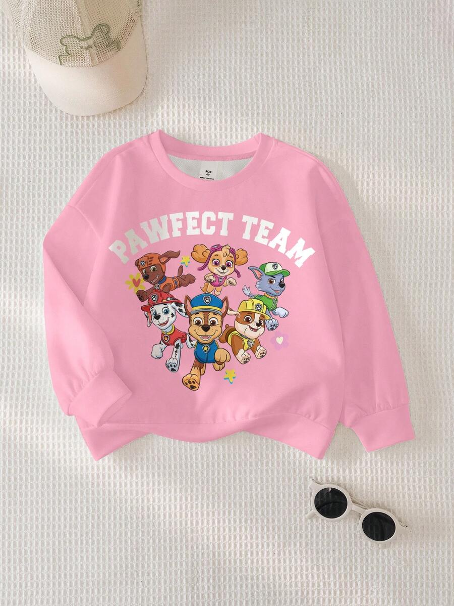 SHEIN | PAW Patrol 女童休闲字母和狗狗图案圆领卫衣，秋季 - 白色 - 查看 1