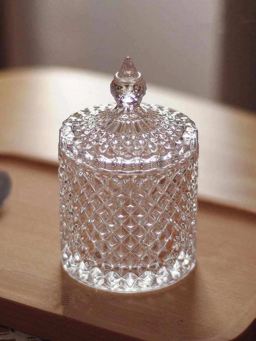 1 hũ thủy tinh pha lê sang trọng có nắp khắc họa tiết kim cương - Không chứa chì, thích hợp đựng đường, đồ ăn nhẹ, v.v. - Lý tưởng để trang trí nhà bếp, phòng khách, phòng ngủ.
