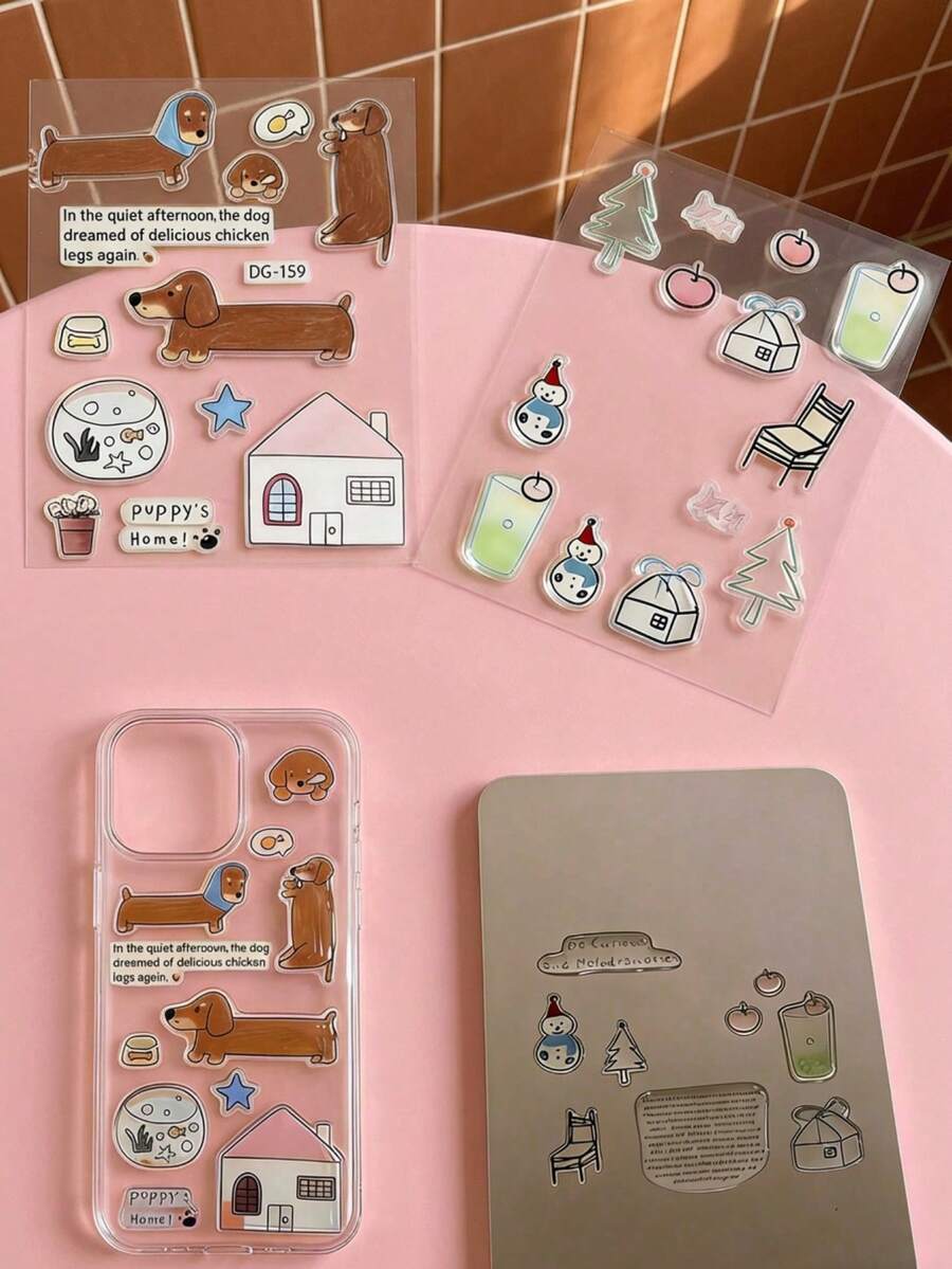 Joivida 1张防水雪人和小狗贴纸 - 可爱卡通贴纸，适用于日记本、笔记本、笔记本电脑、汽车保险杠、滑板、水瓶、手机和头盔 - 彩色 - 查看 1