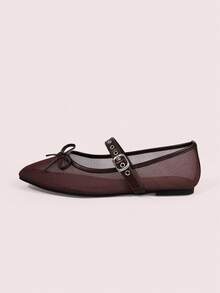 CUCCOO DOLLMOD Giày bệt nữ mũi tròn, thoải mái, màu hồng có nơ, thời trang và thanh lịch, thích hợp cho kỳ nghỉ xuân hoặc lễ Phục sinh. - Sợi lưới màu đỏ rượu vang - Xem 7