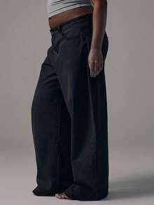 MUSERA Plus Size Wide Leg Denim Jeans Winter Everyday Flattering Core Denim - Black - View 5