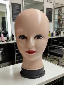 适用于仿真展示、发型师练习、眼镜展示和化妆培训的完美人体模型头 - 杏色 - 查看 1