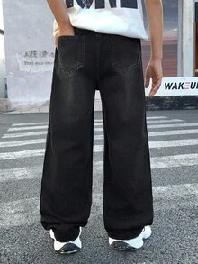 Quần jeans ống đứng màu đen đơn giản, thoải mái, phong cách Y2K cổ điển, cá tính, họa tiết chữ lấp lánh và hình kim cương, thích hợp mặc hàng ngày, dự tiệc mùa xuân hè và dạo phố. - màu đen - Xem 2