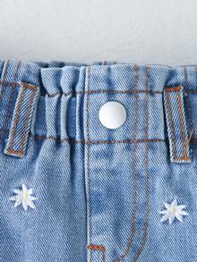 SHEIN Baby GirlCasual Loose Waist Ruffle Denim Shorts, Black - Medium Wash - View 5