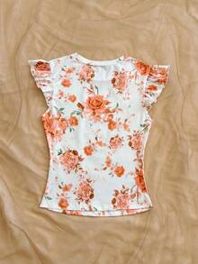 Soleia 女士印花荷叶边下摆T恤，适合夏季度假、海滩、春夏复活节狂欢节、嘉年华服装派对、海滩婚礼、海滩毕业典礼、冬季节日、夏季服装、女士可爱春季服装、流行服装、女孩春季服装、女孩夏季服装、夏季上衣 - 彩色 - 查看 2