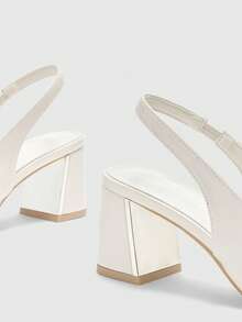 CUCCOO BIZCHIC 女士鞋履 女士尖头粗跟中跟米色露跟高跟鞋 时尚舒适 通勤商务百搭女士露跟鞋 春季鞋 - 米色PU - 查看 8