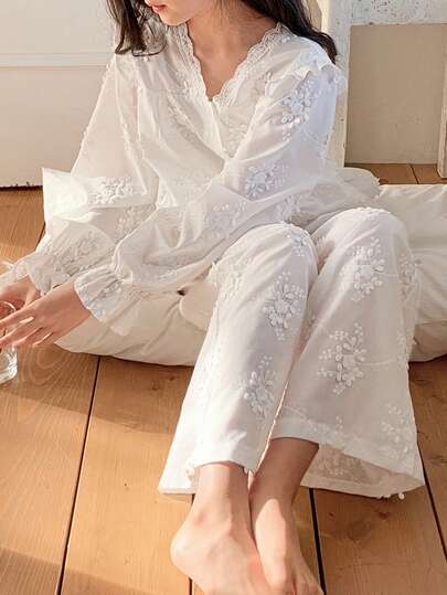 DAZY Conjunto de pijama de camisa de manga larga con gráficos y pantalones para niña preadolescente