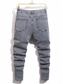Manfinity Roughcore Men's Casual Fashion Street Daily Commute Distressed Patch Skinny Jeans - Blue - View 2