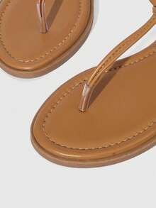 HighSole 女士平底凉鞋，趾带设计，舒适百搭，适合春夏户外/室内穿着，简约时尚，适合度假、日常通勤，优雅复古风。 - 棕色 - 查看 4