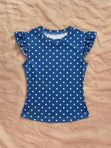Soleia Camiseta Casual Feminina de Manga Curta com Gola Redonda e Estampa de Bolinhas, Verão, Top Azul - Azul - Visão 3