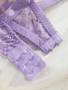 女士蕾丝文胸一件装（带钢圈） - 紫色 - 查看 4