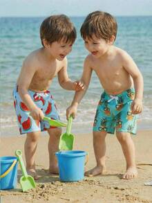 SHEIN 2件套 男童休闲宽松时尚可爱经典酷炫太阳镜 菠萝和彩色西瓜水果印花泳裤，适合春夏穿着 - 彩色 - 查看 7