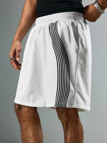 ROMWE MEN Street Life Men's Summer Elastic Waist Drawstring Music & Symbol Print Shorts - White - View 6