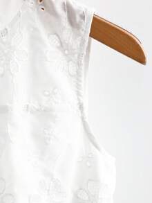 GlowEve Embroidered Fabric Round Neck Sleeveless Pleated Chiffon A-Line Elegant Romantic Vacation Shirt Dress For Women, White, Summer - White - View 5