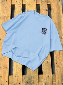 Manfinity LEGND 男士扑克印花圆领宽松休闲短袖T恤 - 淺藍色 - 查看 2