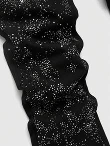 ROMWE MEN Men's Fashion Street Nightclub Party Rhinestone Letter Embroidery Loose Flared Jeans - Black - View 4