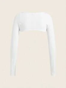 Tseoso White Solid Crop Bolero Shrug Top (Without Cami) - White - View 3