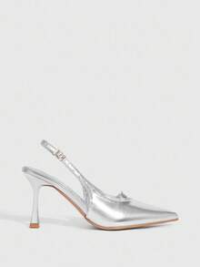 CUCCOO SZL Women's Silver Pointed Toe Buckle Design Elegant High Heels - Silver - View 2