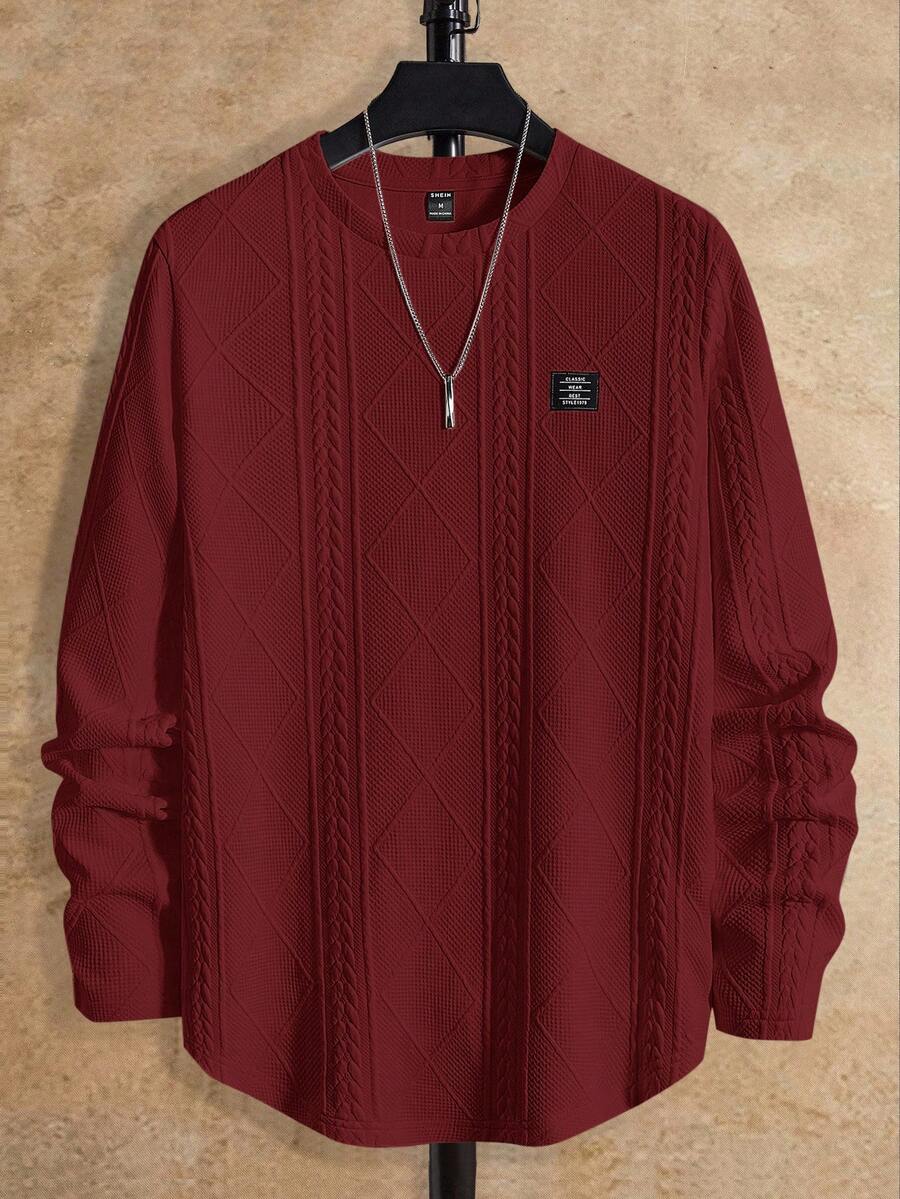 HIMLAND Men's Crew Neck Casual Everyday Wear Long Sleeve T-Shirt - Red - View 1