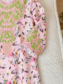 SHEIN Newborn Baby Girl Cute Floral Print Loose Long Sleeve Dress,Kids - Multicolor - View 3