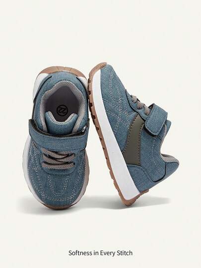 Cozy Pixies Ett par vår- och sommarmode, mångsidiga, roliga, söta, blågrå, kontrasterande färger, pojkar, pastorala, mjuka, platta, babysneakers, collegestil, utomhuslek, resor