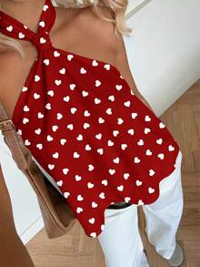 SHEIN EZwear Áo không tay in hình trái tim, kiểu dáng cổ điển thanh lịch, đa năng, ấm áp, thích hợp cho ngày Valentine, dành cho nữ, thoải mái cho mùa xuân/hè. - Nhiều màu - Xem 4