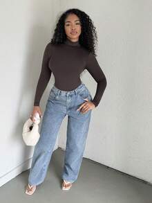 Alexandranx 女士性感镂空长袖紧身衣 - 咖啡棕 - 查看 6