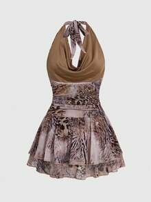 ROMWE Y2K Animal Print Backless Sexy Mini Dress - Multicolor - View 2