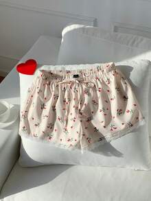 CovetEZ 女士印花抽绳腰休闲短裤，适合度假旅行 - 杏色 - 查看 3