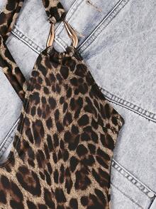 Swim SXY 豹纹深V领交叉绑带丁字连体泳衣，时尚性感 - 彩色 - 查看 8