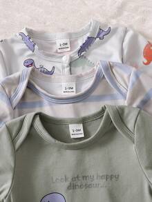 3pcs Newborn Cartoon Dinosaur Romper - Multicolor - View 4