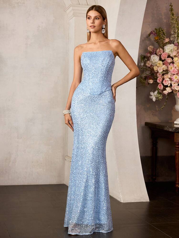 MOTF Soiréza WOMEN'S SEQUIN EMBROIDERED TUBE TOP & MERMAID HEM SKIRT, SUITABLE FOR SPRING/SUMMER OCCASIONS