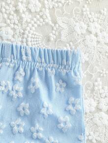 SHEIN Vintaside Kids Baby Girls' Cute Jacquard Vest And Jacquard Shorts Set, Spring/Summer - Blue - View 3